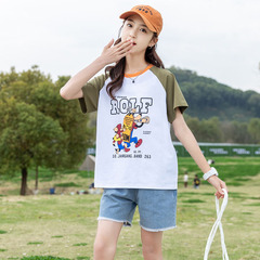 女童夏裝T恤2024新款洋氣時髦短袖上衣兒童夏季女孩中大童半袖衣