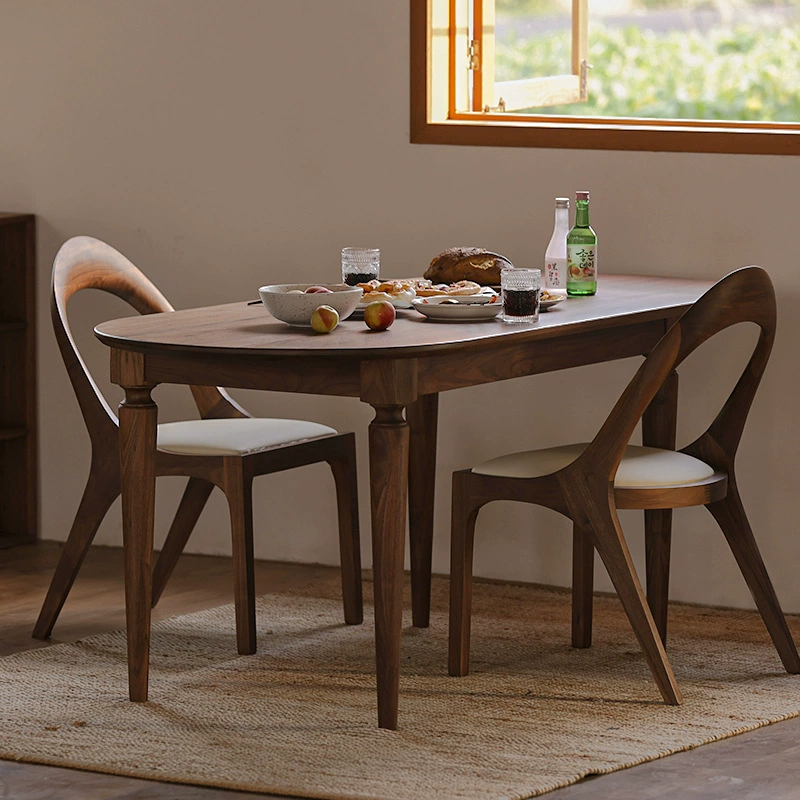 Полукруглый обеденный стол из массива черного ореха складной стол в маленькой квартире домашний свет роскошный минималистский выдвижной обеденный стол