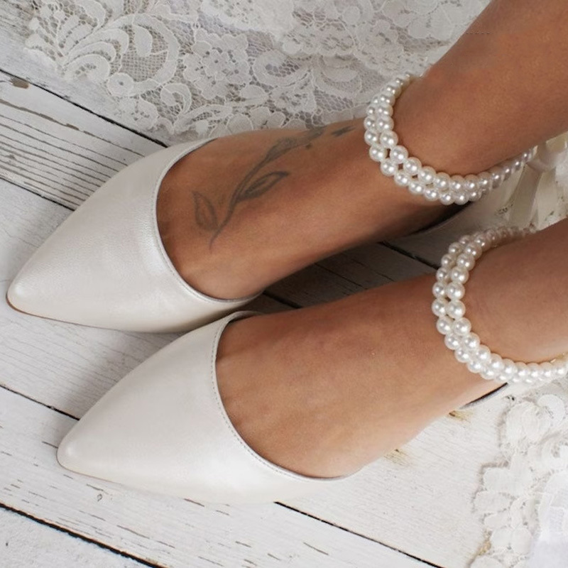 Sandalias Caladas de Tacón Bajo con Perlas de PU y Suela de Caucho image 2