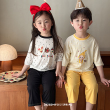 26春夏儿童韩版卡通莫代尔波点七分家居服套装宝宝睡衣空调服