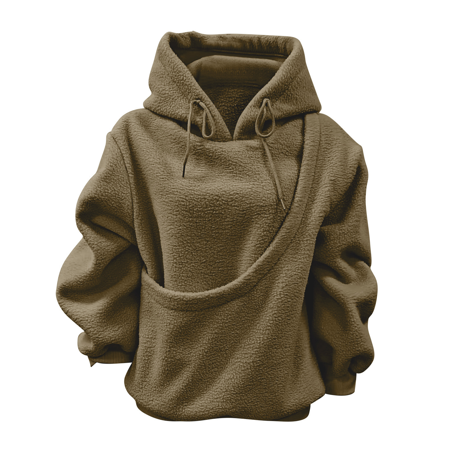 BK8837# Amazon Avrupa Amerika Sonbahar Kış Sınır Ötesi Düz Renk Kapşonlu Peluş Evcil Hayvan Cepli Geniş Kesim Sweatshirt Kadın
