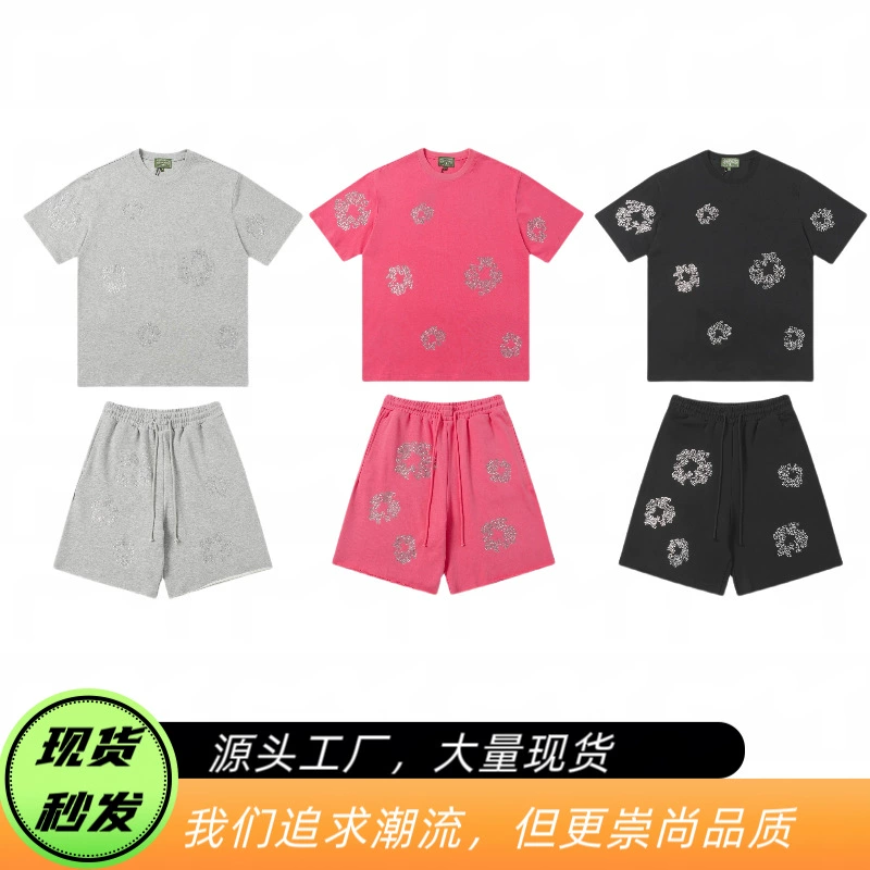 Трансграничный DENIM TEARS Капок новый горячий бриллиант с короткими рукавами шорты набор для пар летних мужчин и женщин