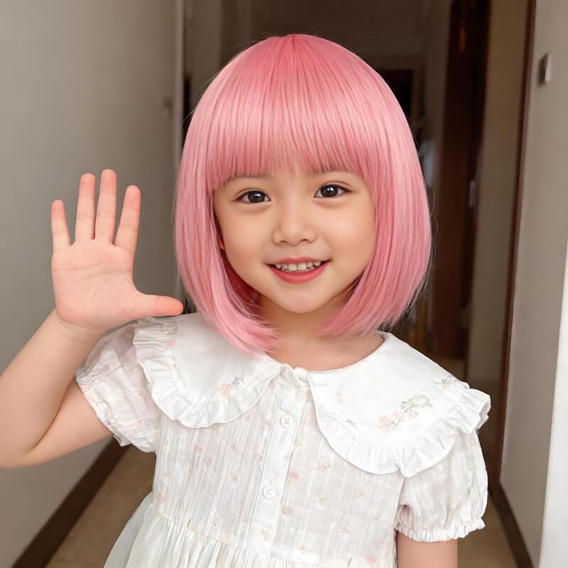 Temu Foreign Trade Cross-Border Popular Wig Children's Short Straight Hair Air Bangs Bob Head Artificial Hair Full Headgear Wholesale