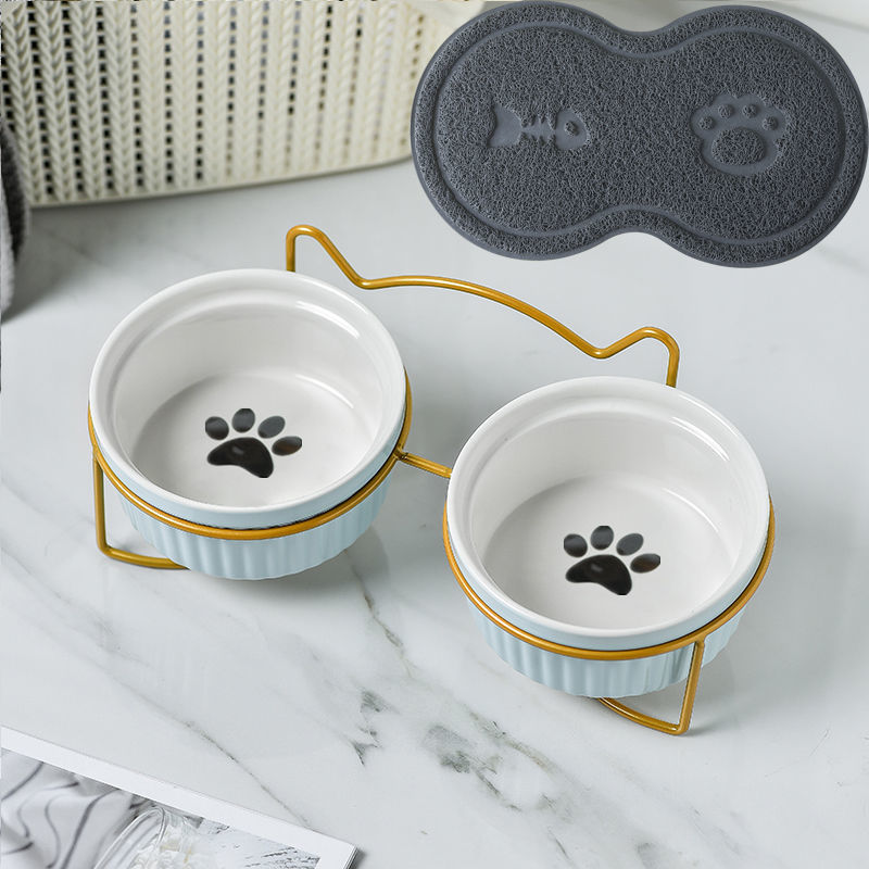 Cerámica doble cuenco cuello para perro y gato cuenco para mascotas cuenco para perros cuenco para perros cuenco para gatos cuenco alimentador para mascotas