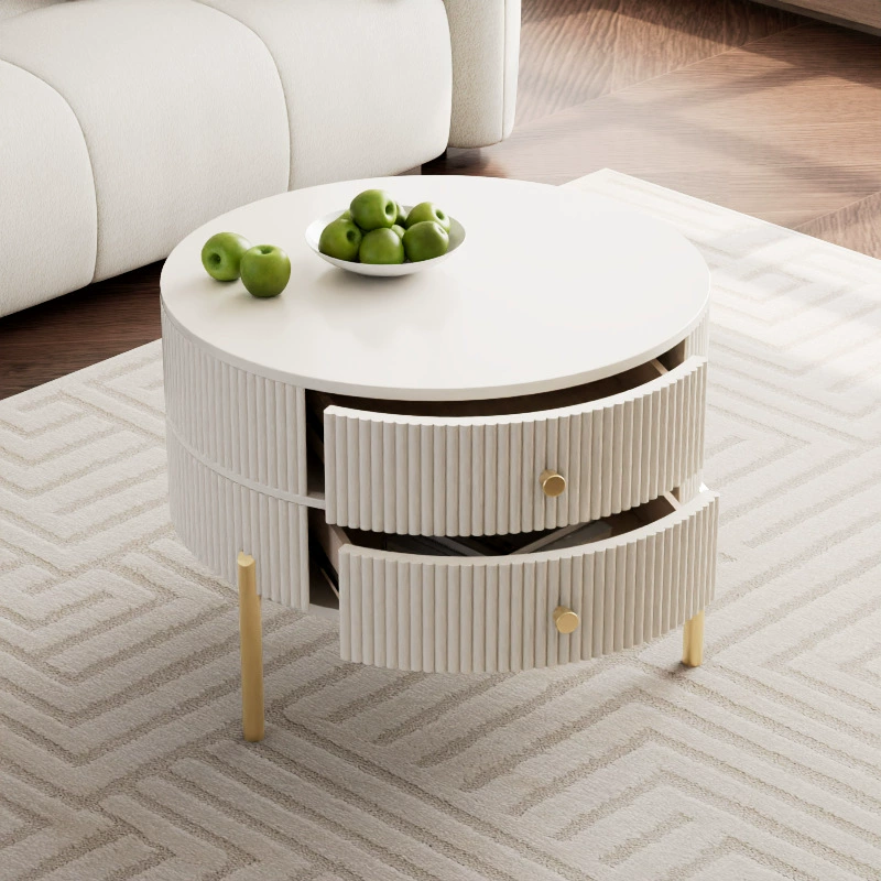 Nordic Entry Luxury Rock Board Ящик Журнальный столик Креативный минималистский круглый стол для хранения Маленькая квартира Кремовый стиль Двойной круглый боковой стол