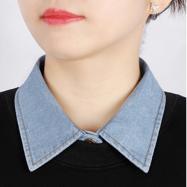 Kerah runcing Denim warna terang (Katun)