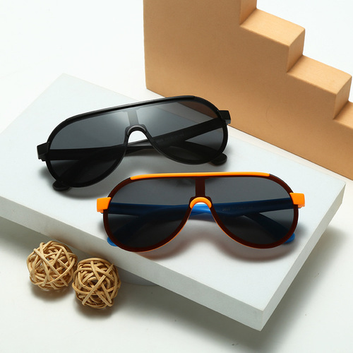  New Model One-Piece Children's Sunglasses Classic Pilot Frog-Eyed Glasses Large Frame for Boys and Girls Sunshades