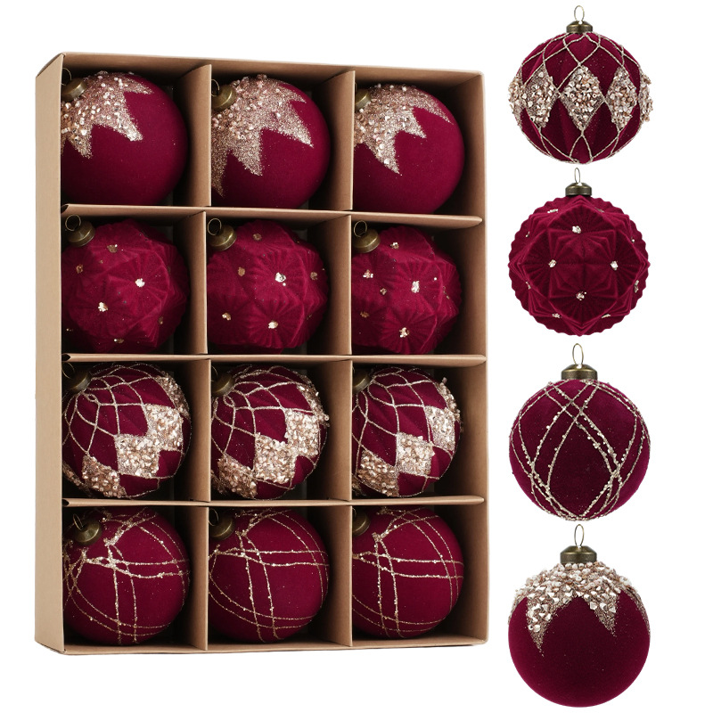 Nuevo producto 8CM / 6CM polvo adhesivo de plástico flocado polvo de oro ligero de lujo bolas de Navidad coloridas colgantes de decoración de árbol de Navidad image 5