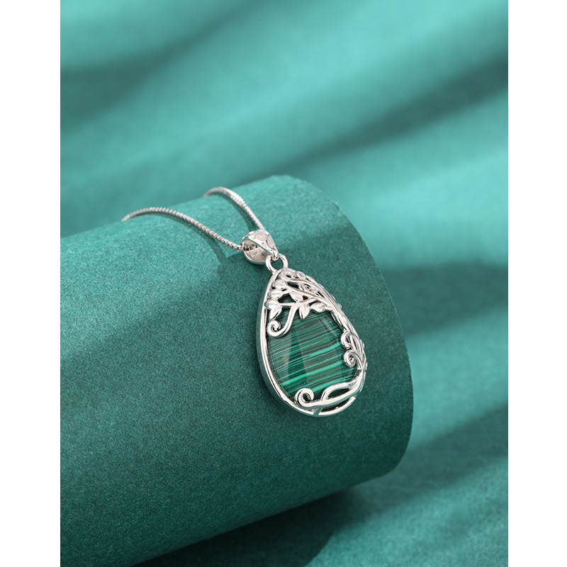 925 plata esterlina en forma de gota de agua malaquita collar de lujo ligero europeo y americano nicho de alta calidad colgante de árbol de vida cadena clavícula