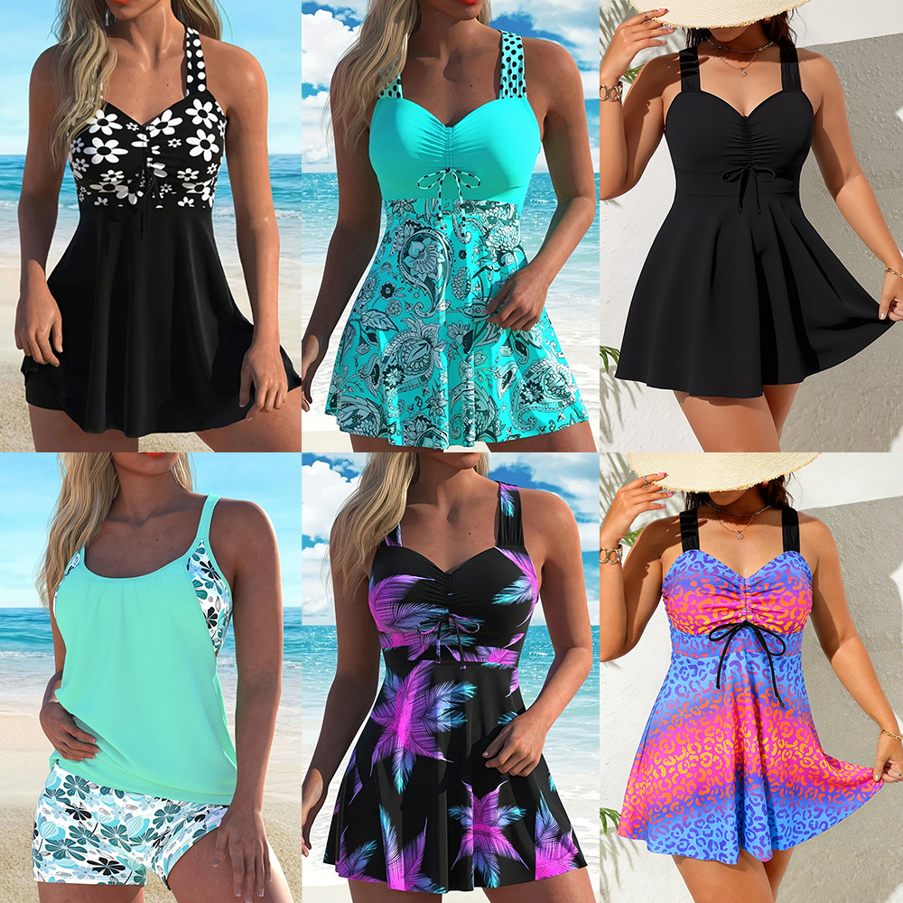 2026 New Tankini Amazon Cross-Border Two-Piece Skirt-Style Slim-Fit Camisole with Boyshorts Women's Conservative Swimwear