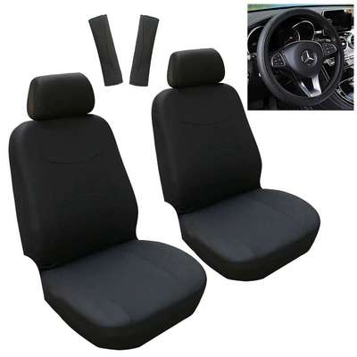 Wish Amazon Ebay Universal Car Seat Cover Without Rubber Ring Leather Steering Wheel Cover 1201 (Universal seat cover) - all-black-driver-and-passenger-seats-square-protection-default-item