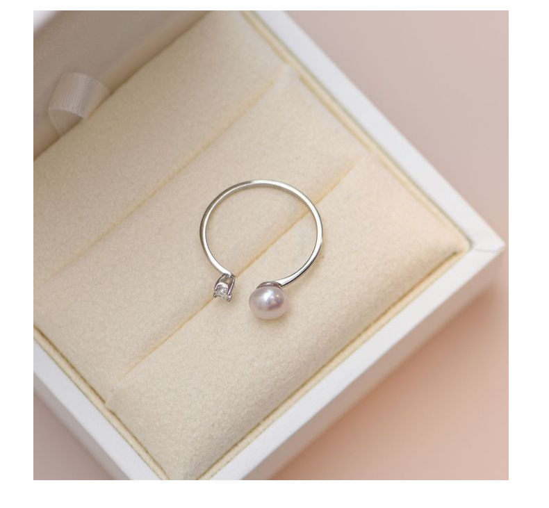 S  천연 담수 진주 플래시 다이아몬드 포 클로 링 여성 INS NICHE 라이트 럭셔리 하이 엔드 오픈 링