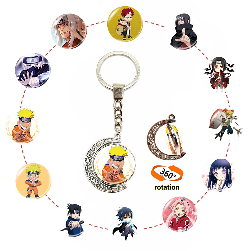 Anime Jewelry Naruto Peripheral Keychain Double-sided Rotating Crescent Pendant Pendant Car Bag Pendant