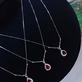 Platinum Pt900 Colored Gemstone Finished Product Goddess Water Drop Design Set Chain Ruby 0.27Ct Diamond 0.08Ct