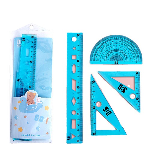 Flexible ruler four-piece set, 15cm children's protractor, stationery for primary school students, cute compass and ruler set