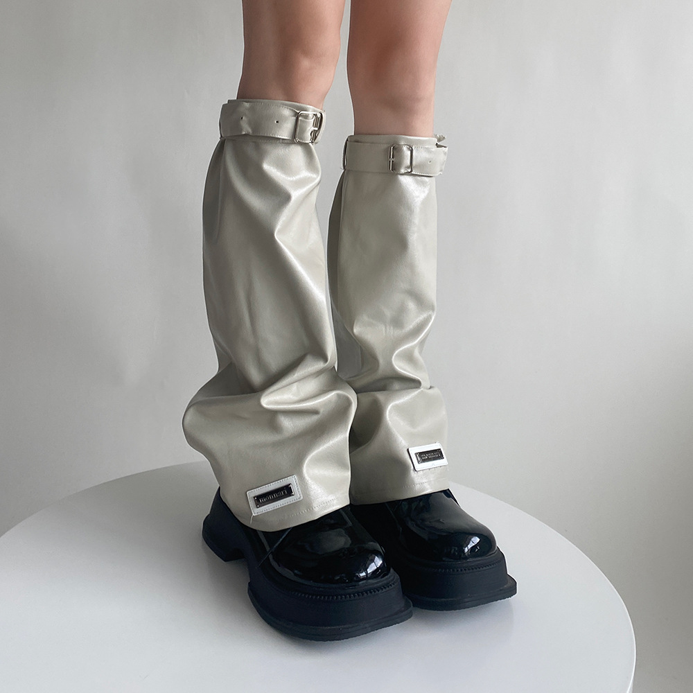 Leather Leg Covers Black Hot Girl Calf Socks Functional Style Pile Socks With Labels Japanese Boots Cover Slim