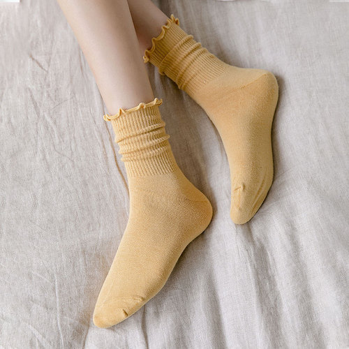 Spring and Autumn Piles of Socks for Women Japanese Retro Color Mori Cotton Socks Mid-calf Curved Calf Short Boot Sock Covers Xiaohongshu