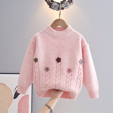跨境外贸源头工厂现货批发女童针织线衣外穿圆领儿童毛衣秋冬童装