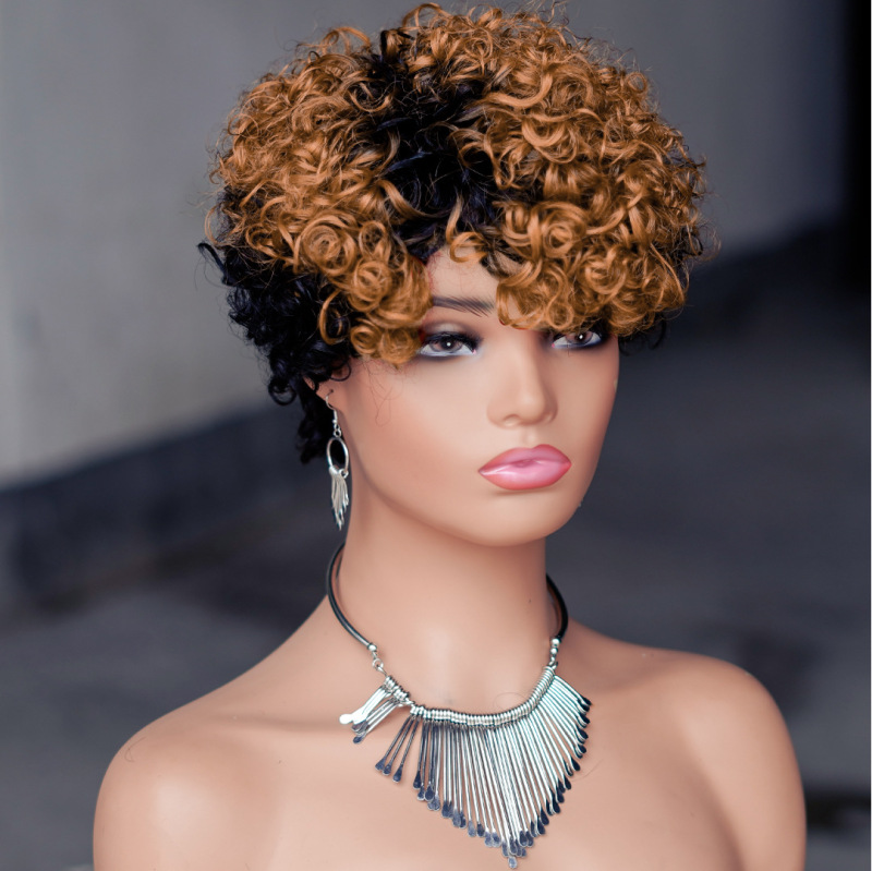 さらさら工場の妖精のかつらアフリカの短い全メカニズムの真人の小さいカールの頭カバーhuman hair wig|undefined