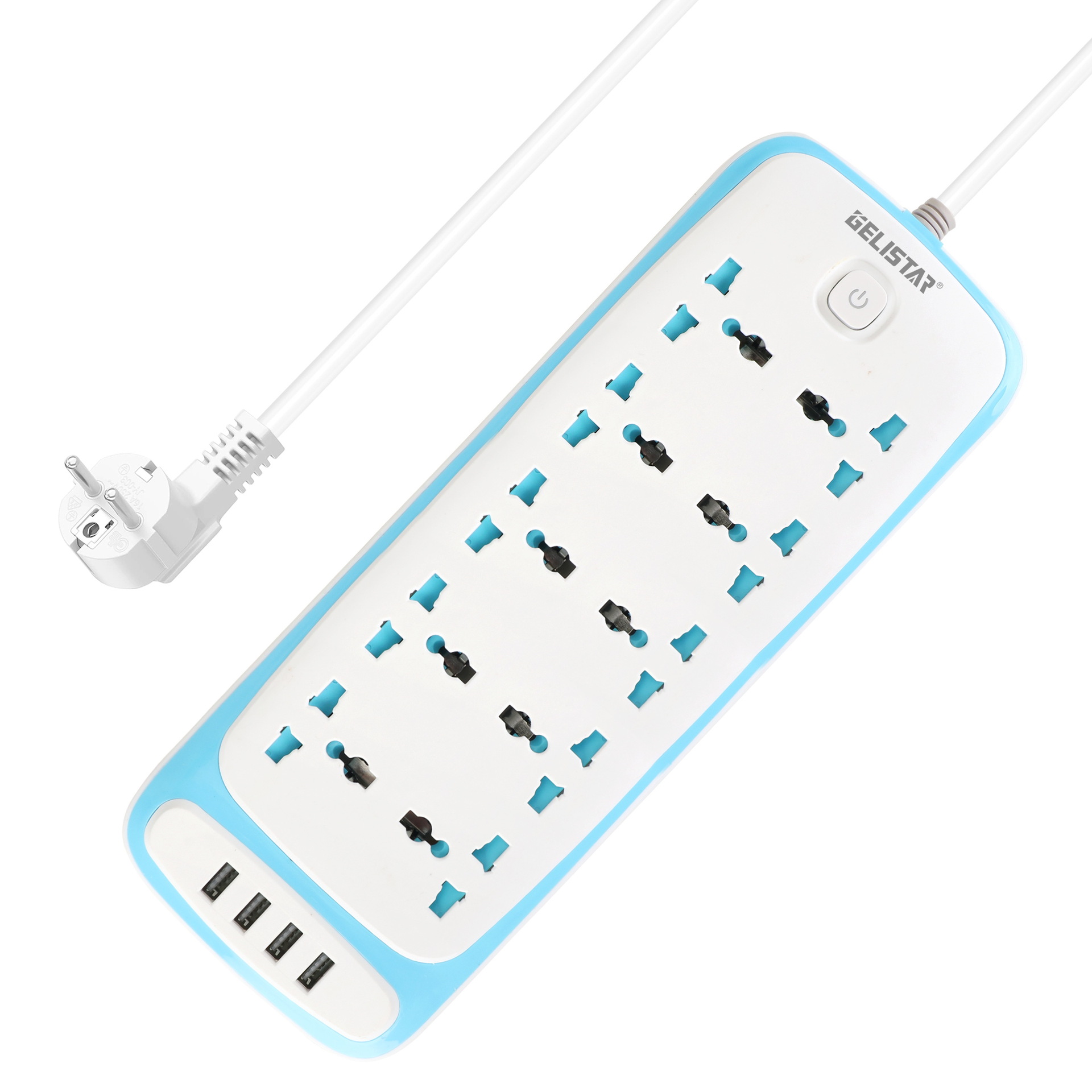 外贸专供万能孔带USB插排10孔4USB插板2米带开关家用电源插