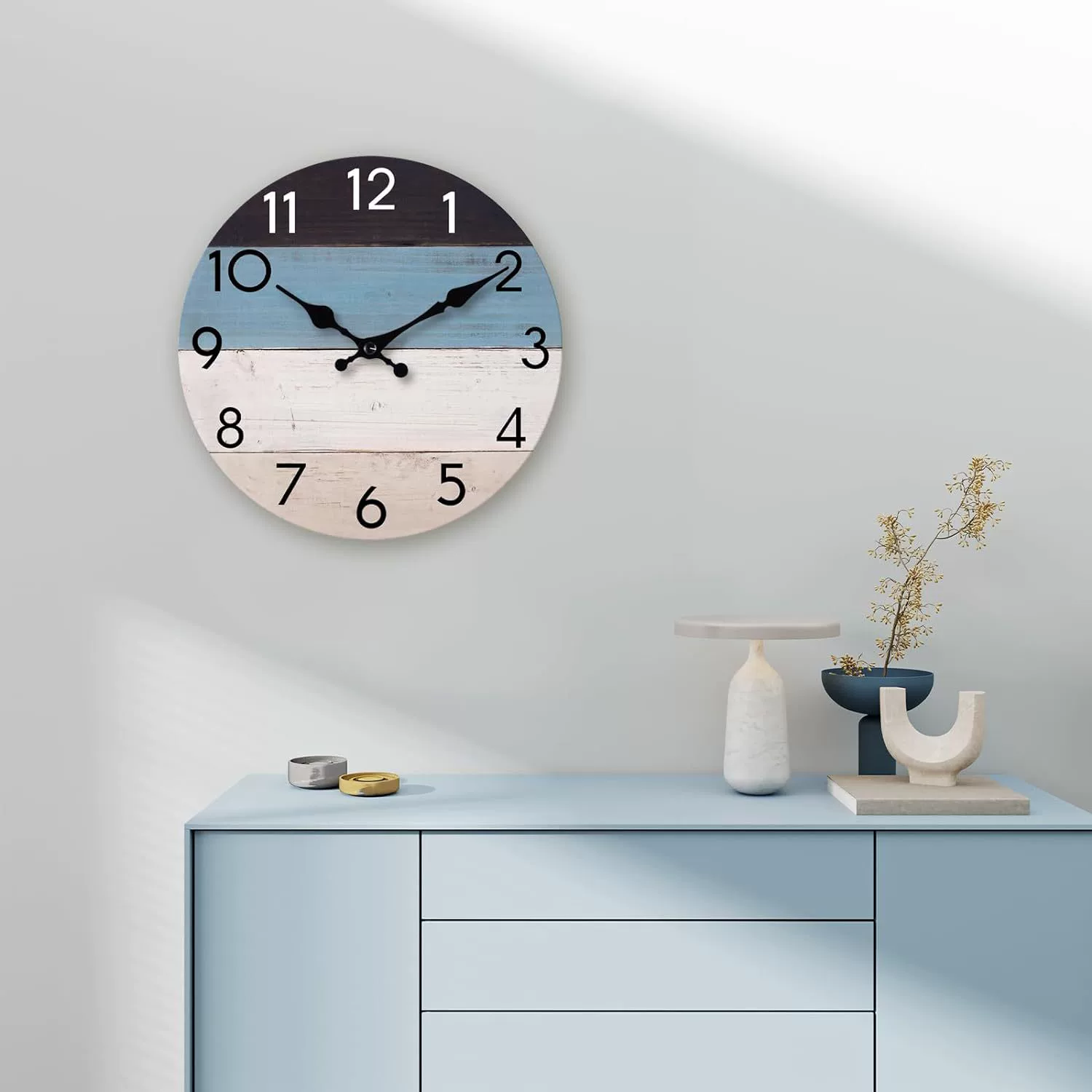 Simple wood grain living room wall clock silent round clock Amazon clock wall hanging home living room decorative clock