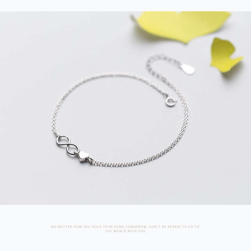 S925 tocalera de plata para mujeres coreanas pequeñas frescas infinitas doble amor tocalera joyas de pie en forma de corazón para mujeres S2150
