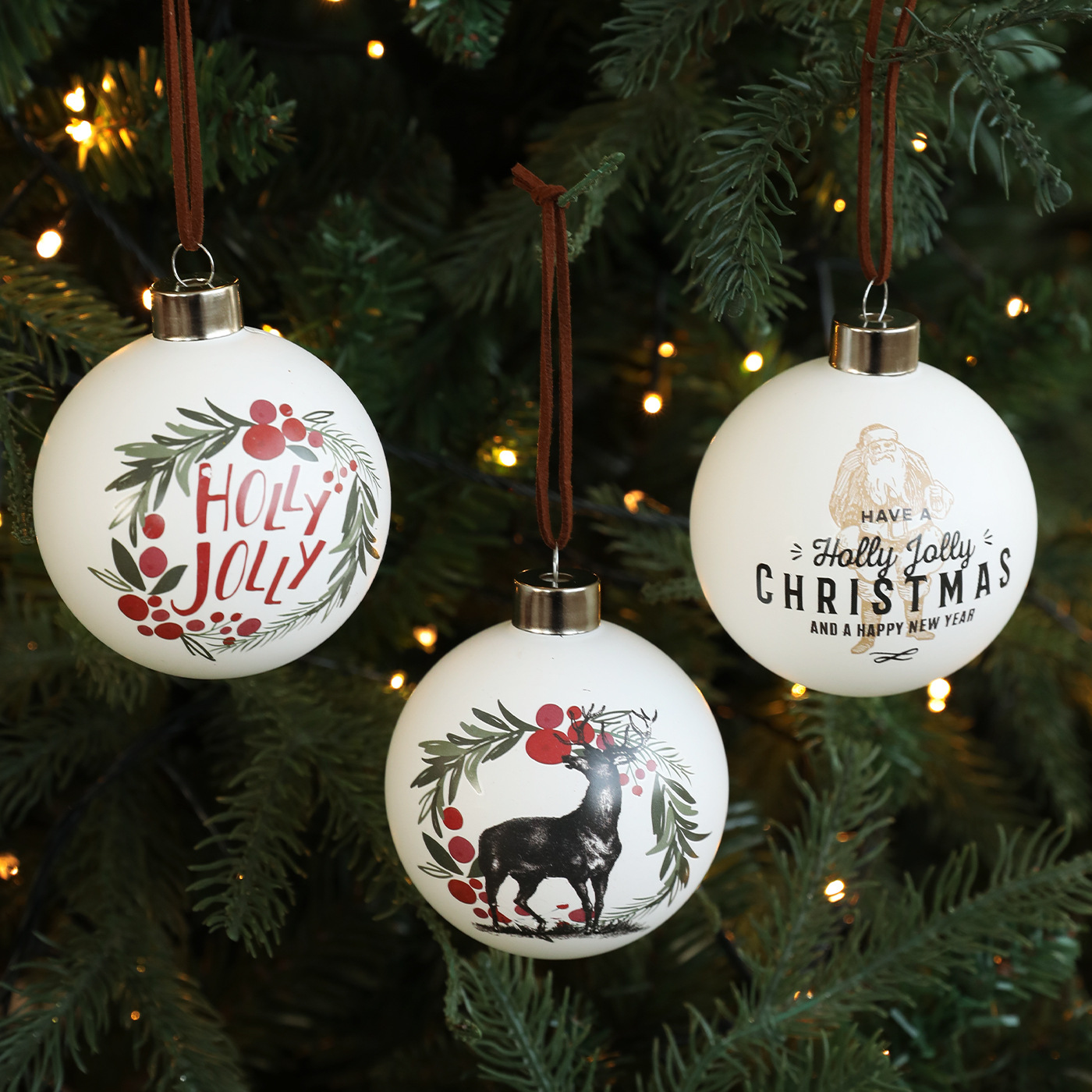 8CM bola de vidrio blanco impresa en color bola colgante árbol de Navidad decoración decorativa colgante de bola hueca decoración festiva