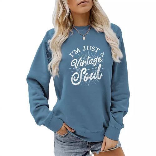 Cross-border Amazon supply letter print women's round neck sweatshirt EU code large size loose versatile thin long sleeve