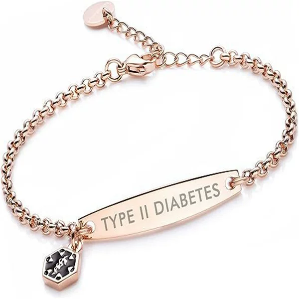 Amazon Cross-Border Bestseller Linnalove Pre-Engraved Simple Rolo Chain Women's Warning Id Bracelet in Stock