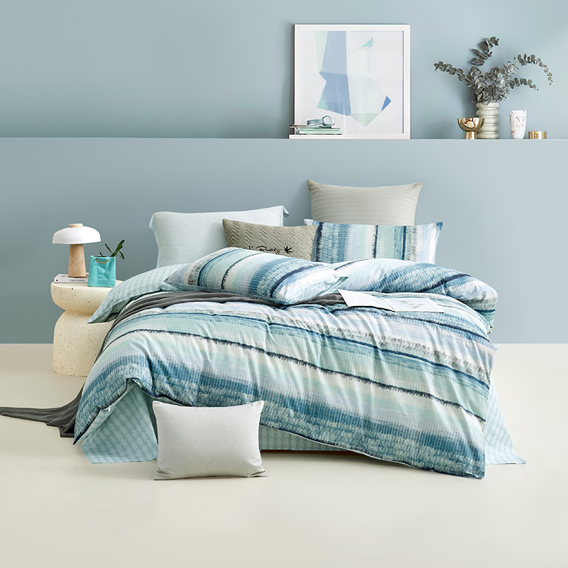 Luolai Home Textiles 100% Pure Cotton Four-Piece Bedding Set, All-Cotton 2025 New Model, Blue Coast Four-Season Style_voghion.com