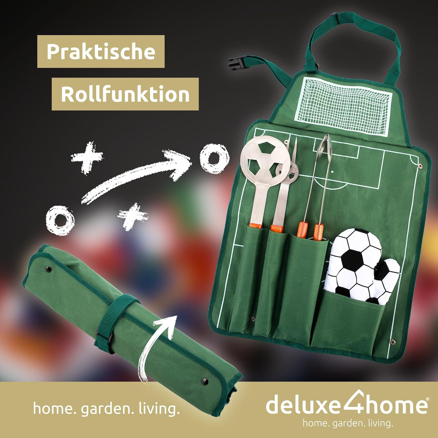 Amazon Cross-border venta caliente fútbol de acero inoxidable juego de utensilios de parrilla con mango de madera al aire libre BBQ herramientas de barbacoa combinación de bolsa de tela