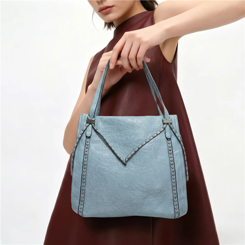 Cross-Border Exclusive Supply of Women's Fashionable Soft Leather Vegan Leather Shoulder Bags, Simple Patchwork Versatile Crossbody Handbags