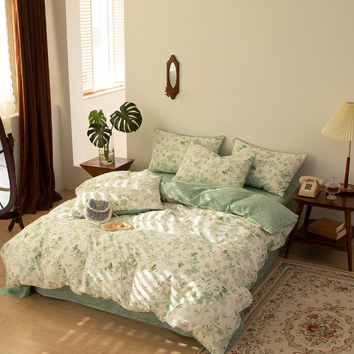  new cotton printed four-piece set small fresh floral lace trim pure cotton twill 13372 set