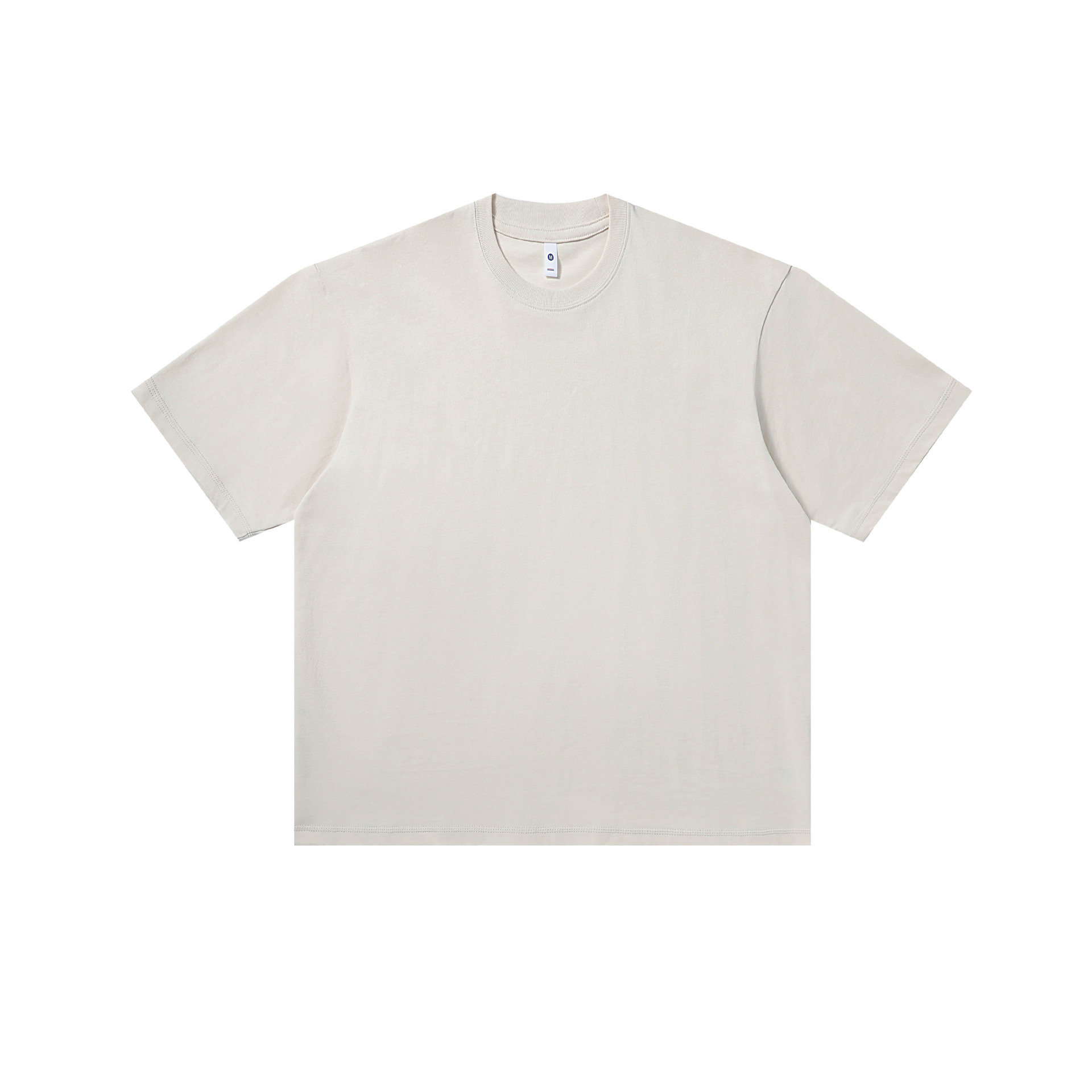 Camiseta básica de 250g para mujer, camiseta de manga corta de algodón puro con hombros caídos para hombre, estilo pareja de color sólido con cuello redondo, holgada e informal.