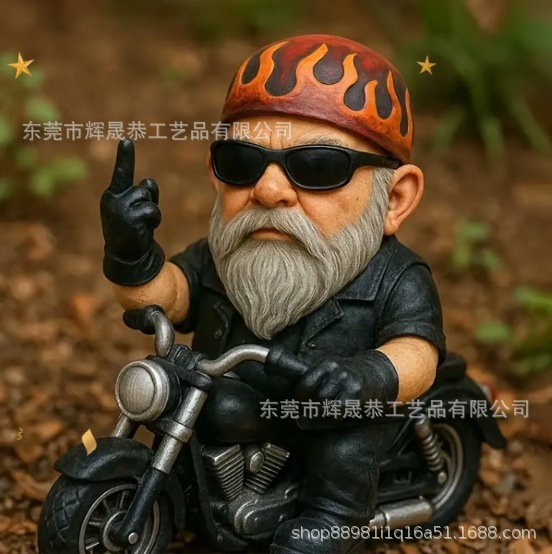 中指バイカーおじさん置物面白いオートバイ中指ノーム装飾品|undefined