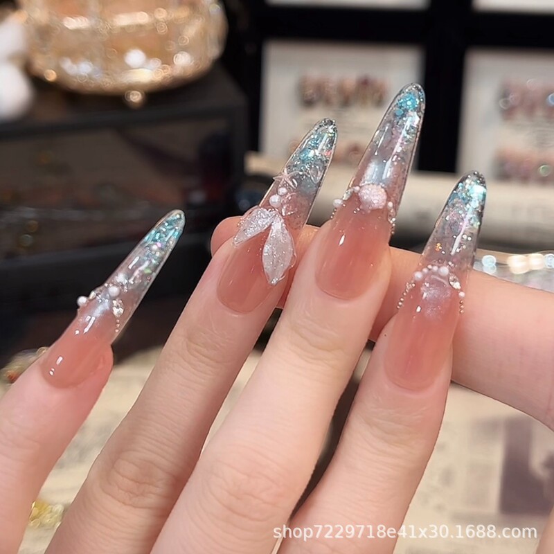 【14. Blue Ocean】Ocean-Themed Transparent Blue Pearlescent Shells, Starfish, Coconut Trees, Mermaid Tails DIY Nail Decorations