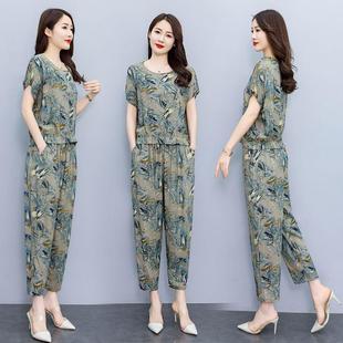 Summer Outfit T-Shirt 110kg Women's Short-Sleeve Plus-Size Casual Loose Cropped Pants Versatile Top Two-Piece Set