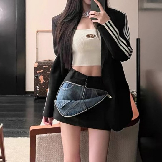 Korean Dongdaemun Women's High-End Color-Blocked Preppy Style Ribbon Silhouette Blazer for Women 2025 Spring and Autumn New Collection