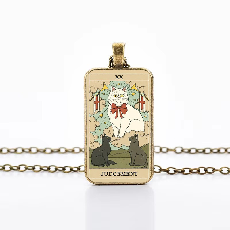 Tarot Tarot Wei Extra Large Arcana Retro Oil Painting Cat Alloy Glass Pendant Necklace Sweater Chain