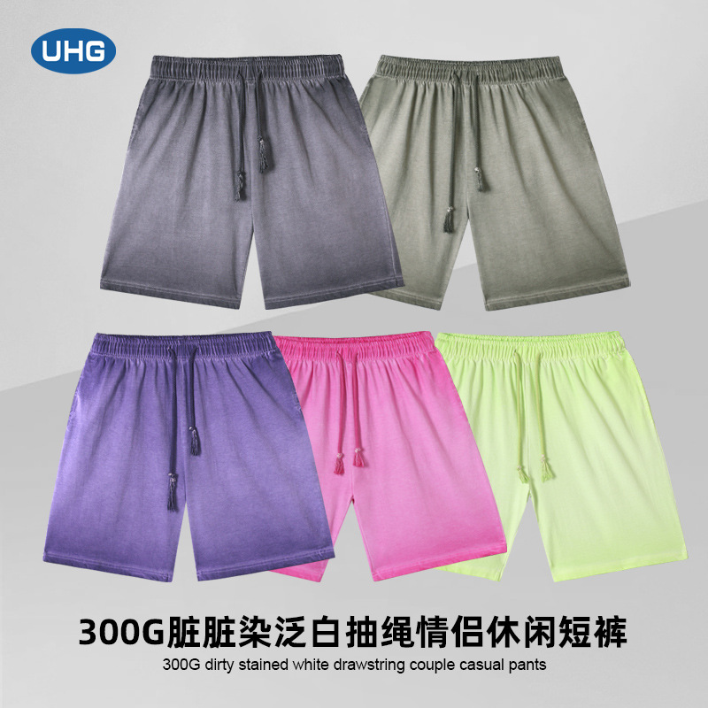 American-style gradient-colored pure cotton washable drawstring shorts for men, new summer arrivals loose breathable straight-leg five-pocket pants