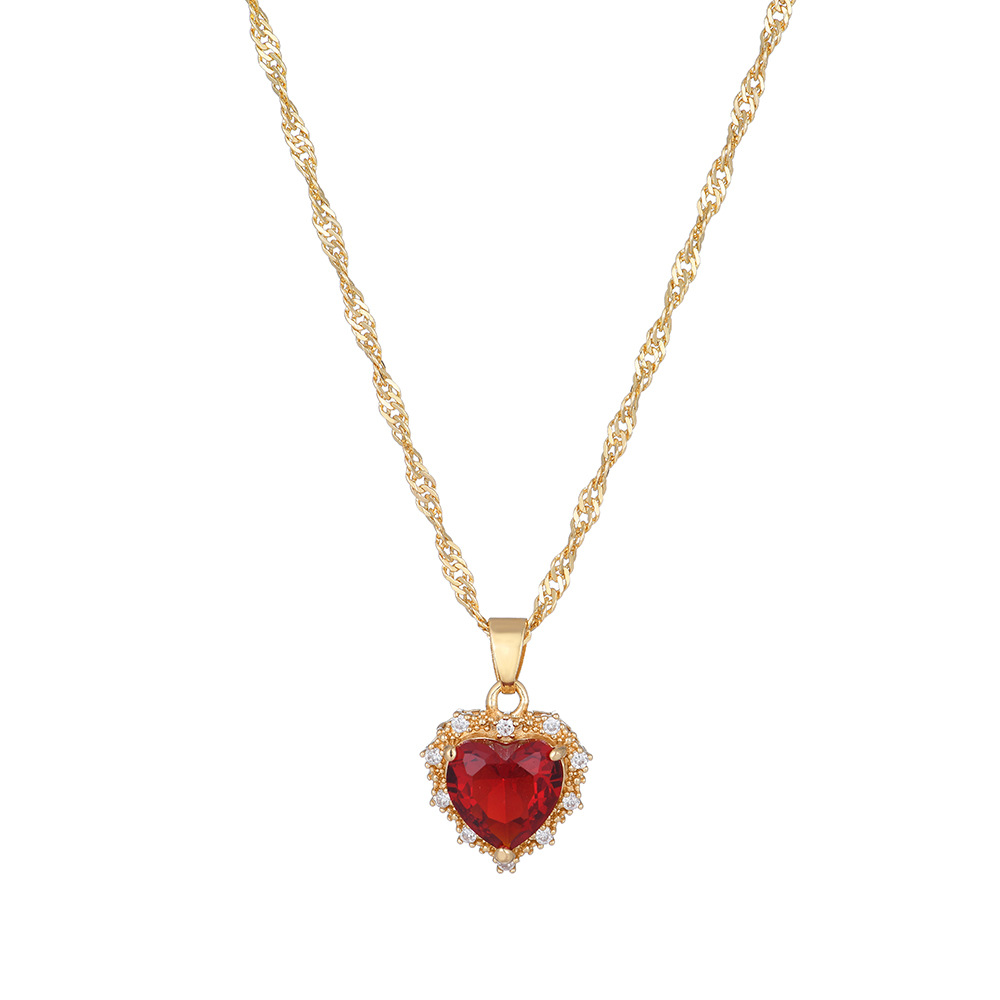 new retro single-layer  multi-color heart-shaped diamond necklace wholesale nihaojewelry