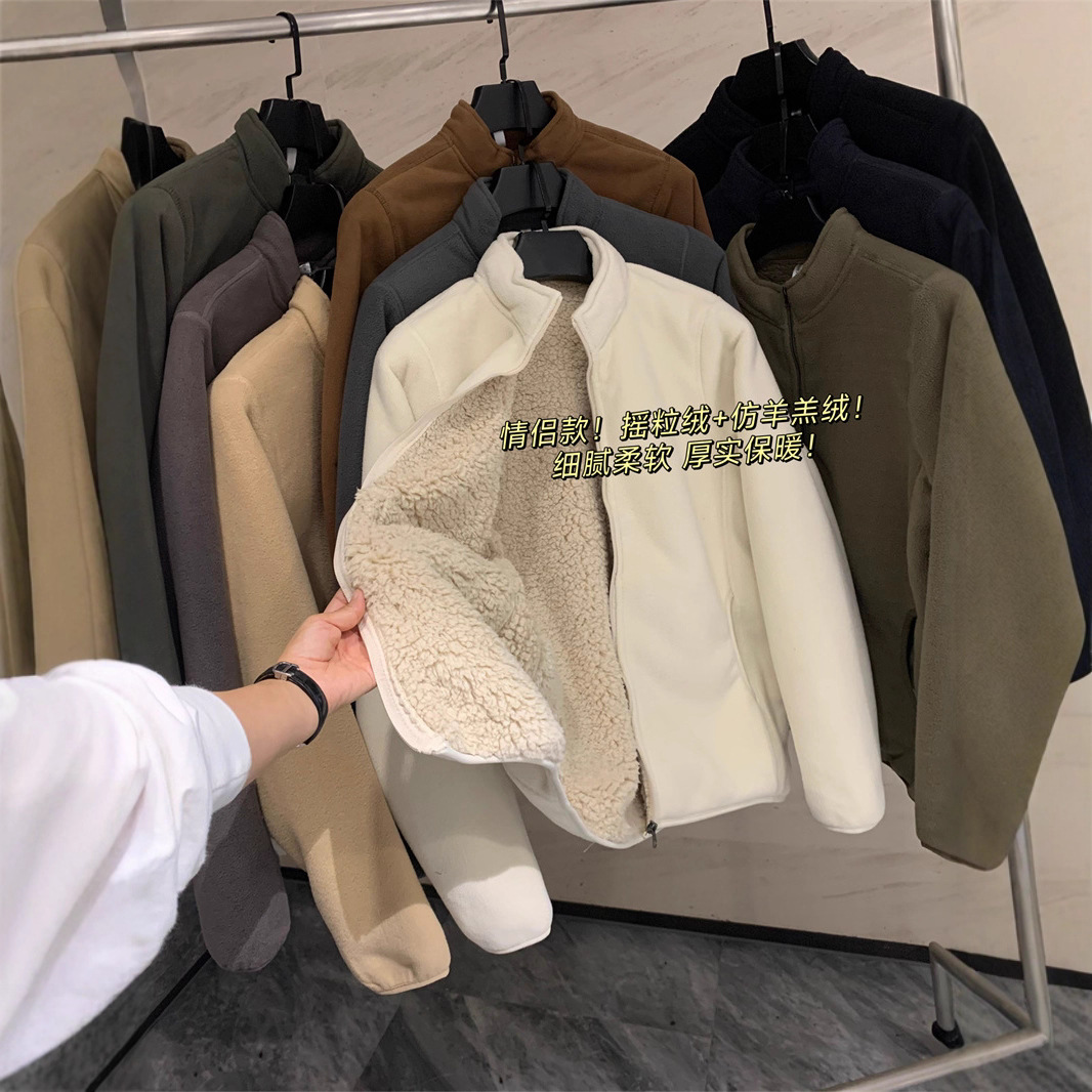 岛国单~无法拒绝的温暖 情侣款双层复古摇粒绒羊羔绒立领夹克外套