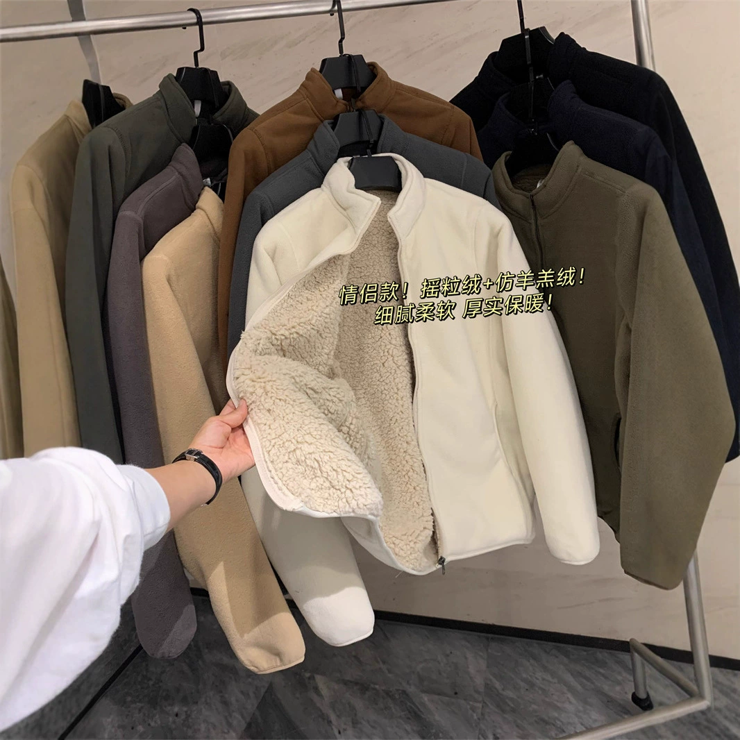 岛国单~无法拒绝的温暖 情侣款双层复古摇粒绒羊羔绒立领夹克外套