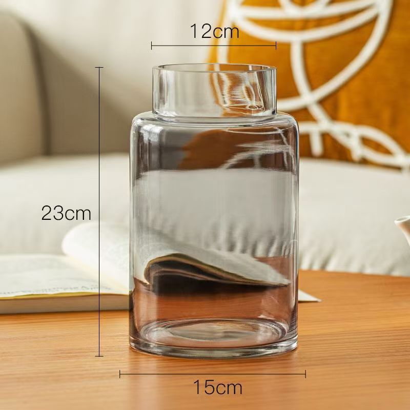 Decoración de vasos de flores para la sala de estar, vidrio ligero de lujo, alta calidad, mesa de comedor retrógrada transparente, rosa hidropónica baja, boca ancha