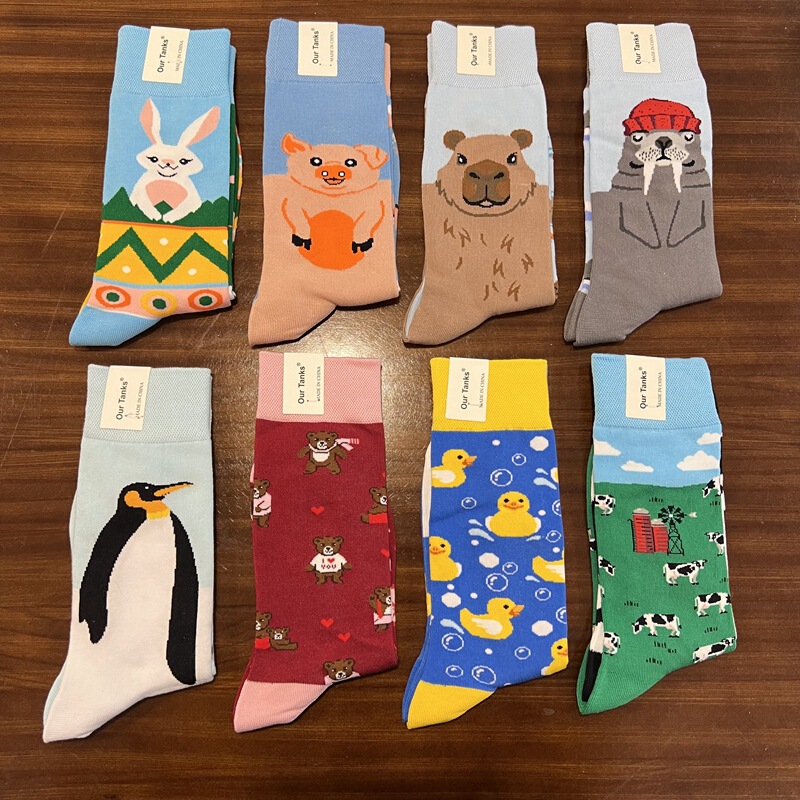 Original Cartoon AB Trendy Socks Asymmetric Pattern Mandarin Duck Socks Instagram Street All-Match Middle High Barrel Boneless Cotton Socks for Children
