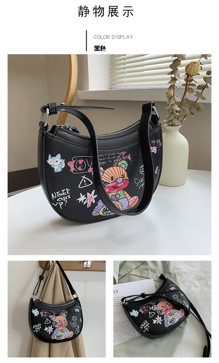 Wholesale Fashion Graffiti Shoulder Underarm Half Moon Bag Nihaojewelry display picture 8