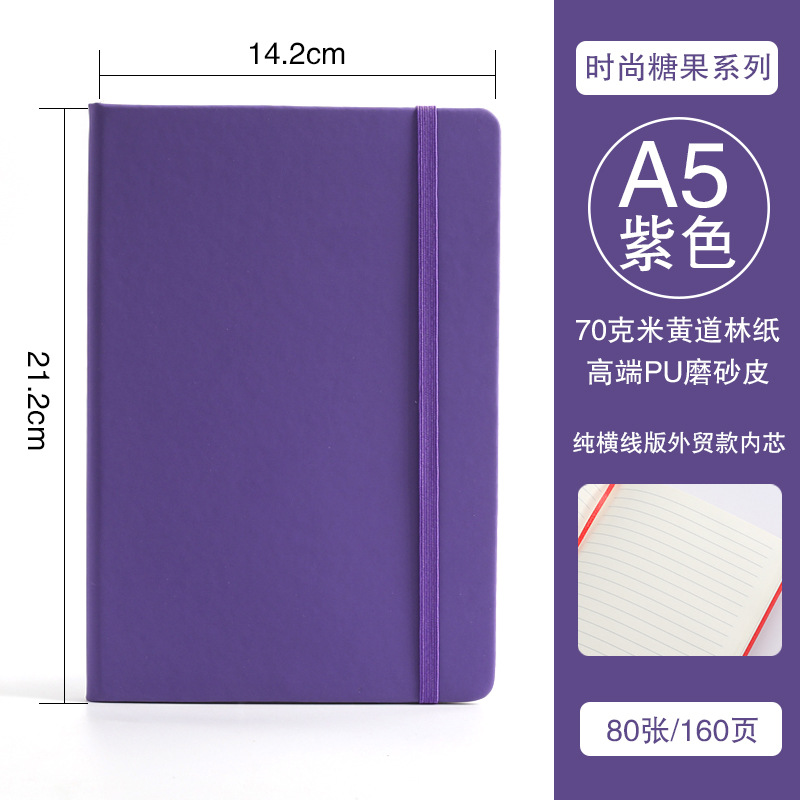 Libreta de negocios con páginas completamente rayadas para exportación transfronteriza, bloc de notas A5 con banda elástica, diario simple de PU.