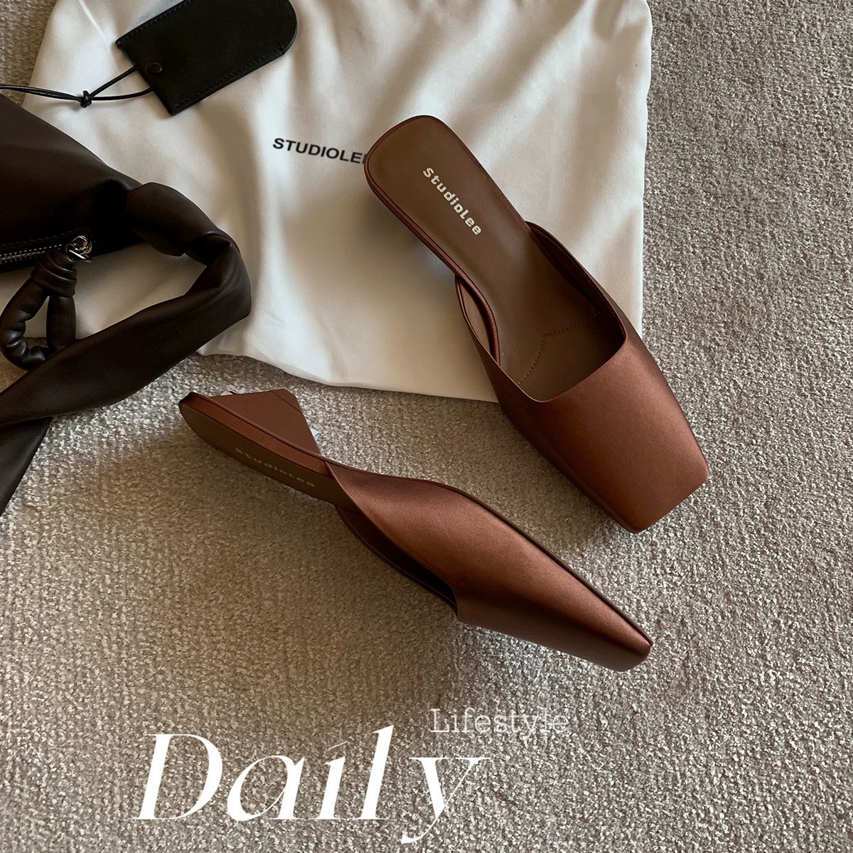 Пятно за секунды! Виноградная мама те же туфли французская квадратная голова светло-шелковый атласный треугольник и холодные тапочки Мюллера