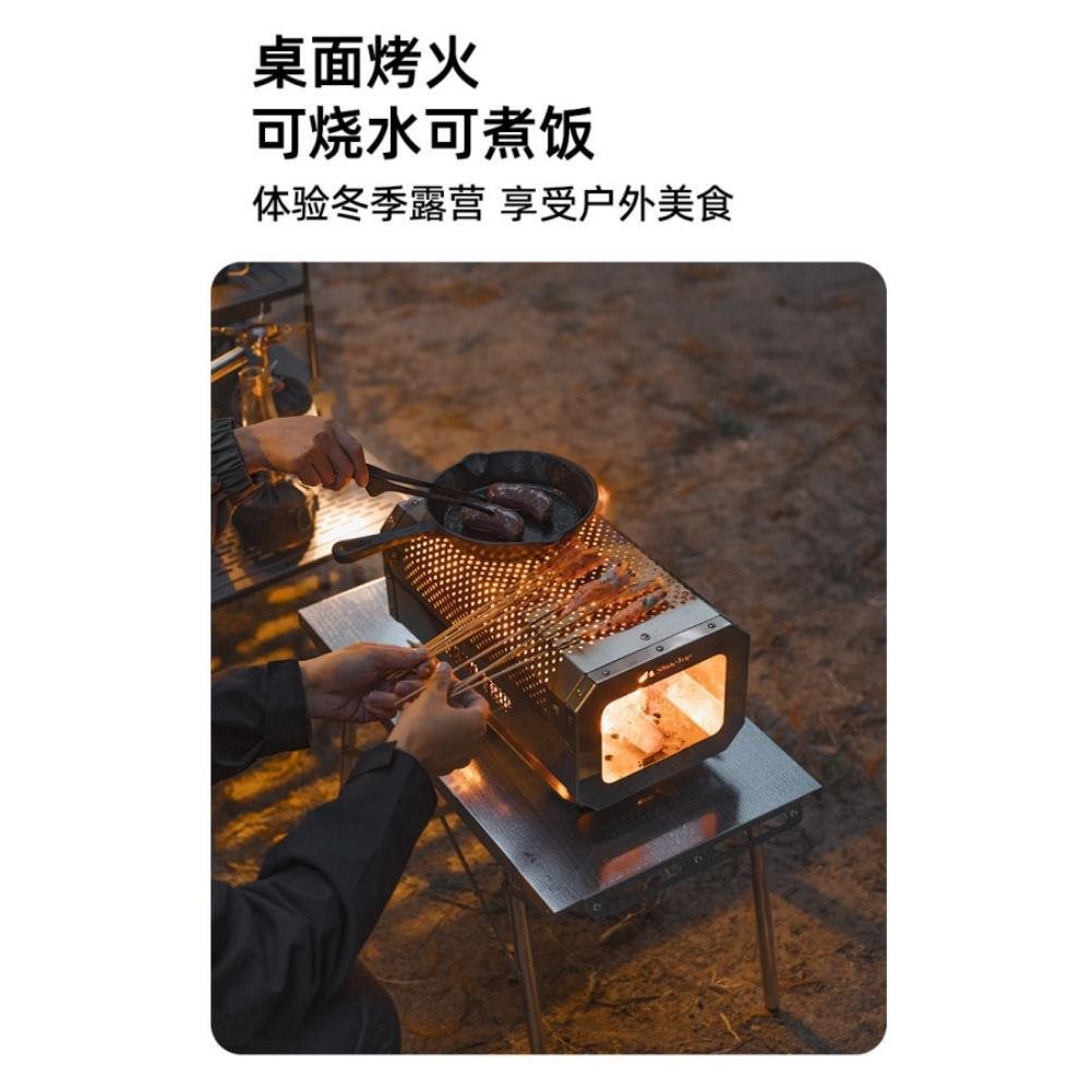 户外柴火炉露营桌面取暖炉不锈钢烧烤炉可携式烤网可拆卸冬季烤瓊