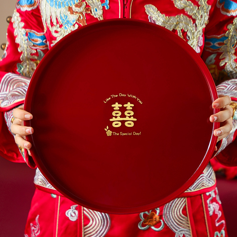 Wedding Candy Tray Decoration Living Room Bride Wedding Tea Offering Red Round Plate Set Wedding Supplies Wholesale